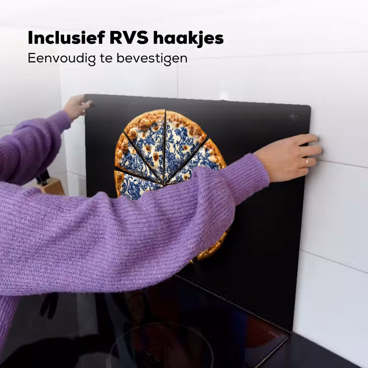 Pizza - Eten - Delftsblauw Inductie beschemer met haakjes klein -ky-ophangen-nl