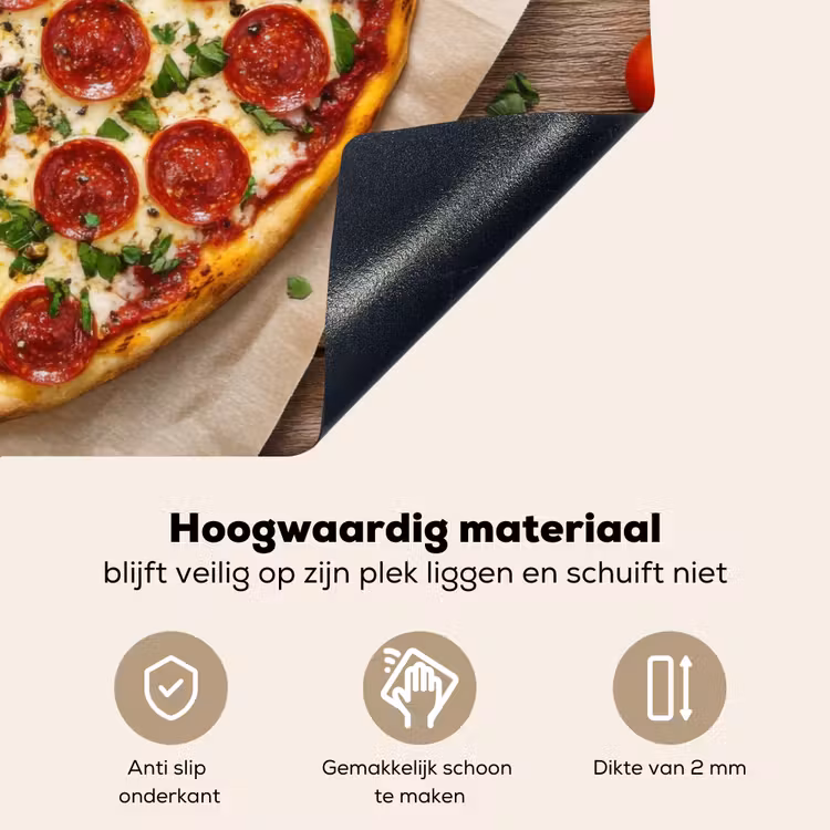 Pizza - Hart - Pepperoni - Tomaat Inductie beschemer met haakjes klein -ky-onderkant-nl