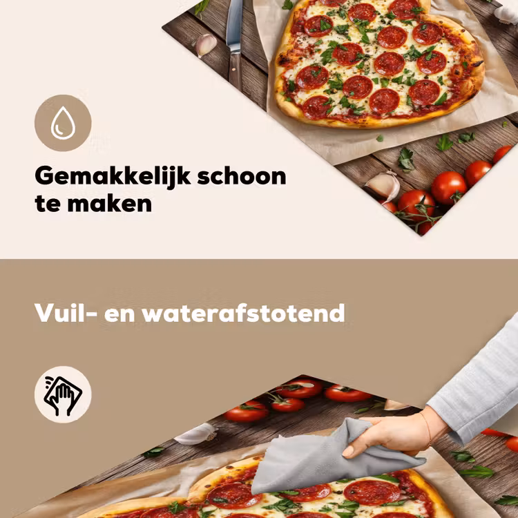 Pizza - Hart - Pepperoni - Tomaat Inductie beschemer met haakjes klein -ky-schoon-nl
