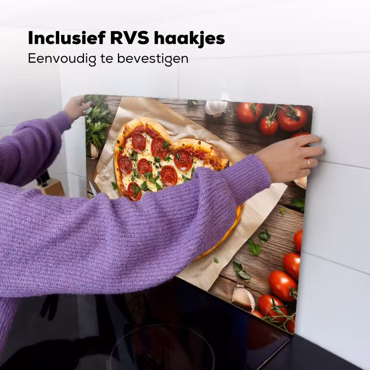 Pizza - Hart - Pepperoni - Tomaat Inductie beschemer met haakjes klein -ky-ophangen-nl