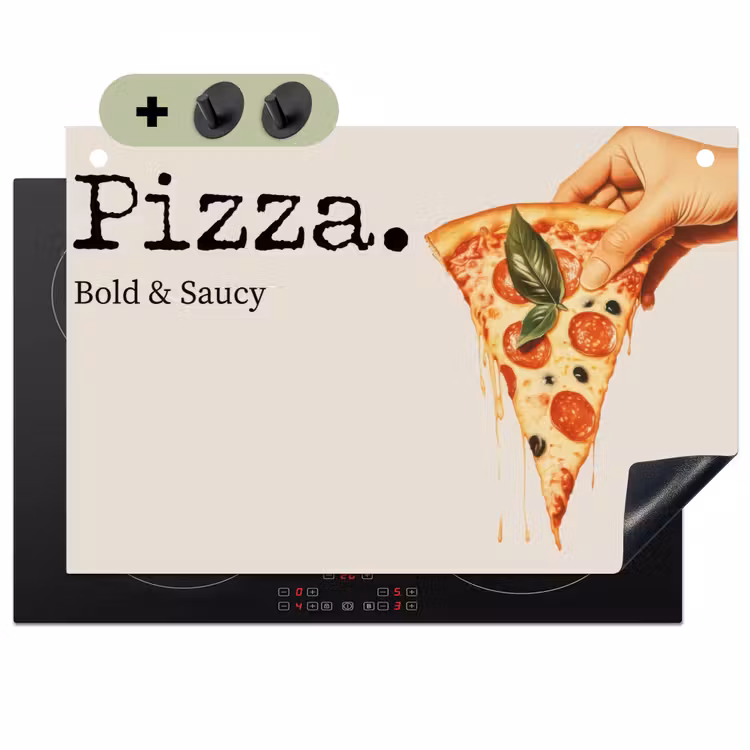 Pizza - Kaas - Pepperoni Inductie beschemer met haakjes klein -3d