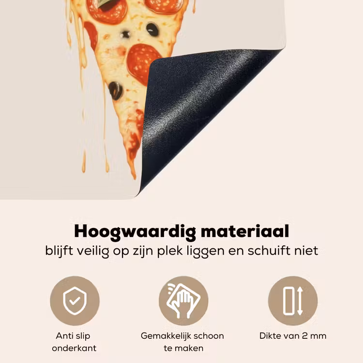 Pizza - Kaas - Pepperoni Inductie beschemer met haakjes klein -ky-onderkant-nl