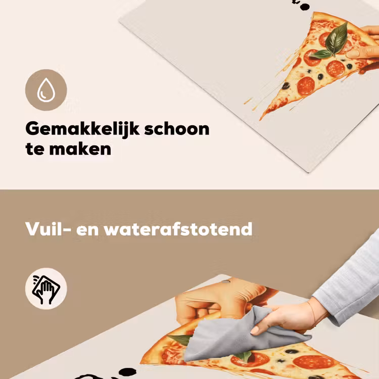Pizza - Kaas - Pepperoni Inductie beschemer met haakjes klein -ky-schoon-nl
