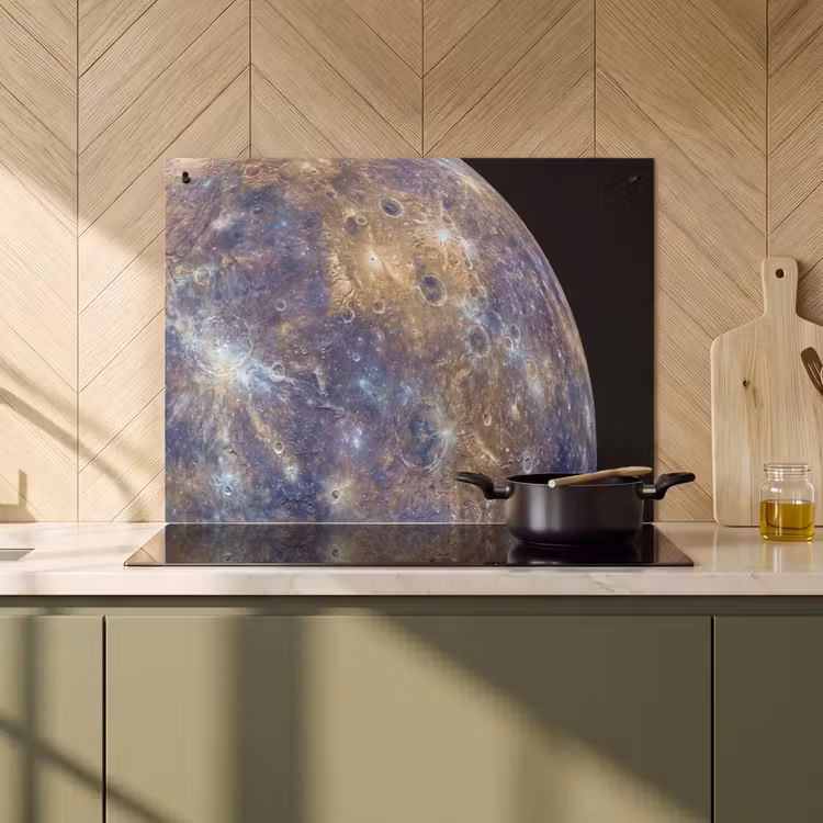 Inductiebeschermer & spatscherm (2in1) - Planeet - Kraters - Ruimte - Planeet - Kraters - Ruimte Inductie beschemer met haakjes klein