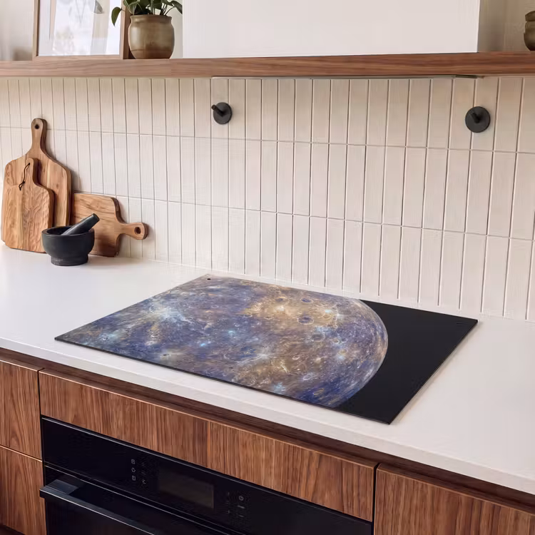 Inductiebeschermer & spatscherm (2in1) - Planeet - Kraters - Ruimte - Planeet - Kraters - Ruimte Inductie beschemer met haakjes klein