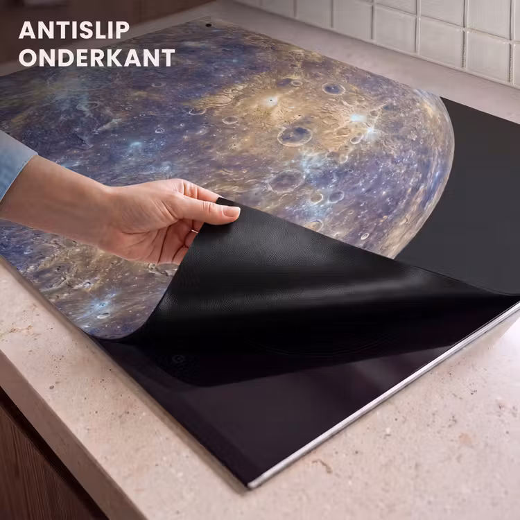 Inductiebeschermer & spatscherm (2in1) - Planeet - Kraters - Ruimte - Planeet - Kraters - Ruimte Inductie beschemer met haakjes klein