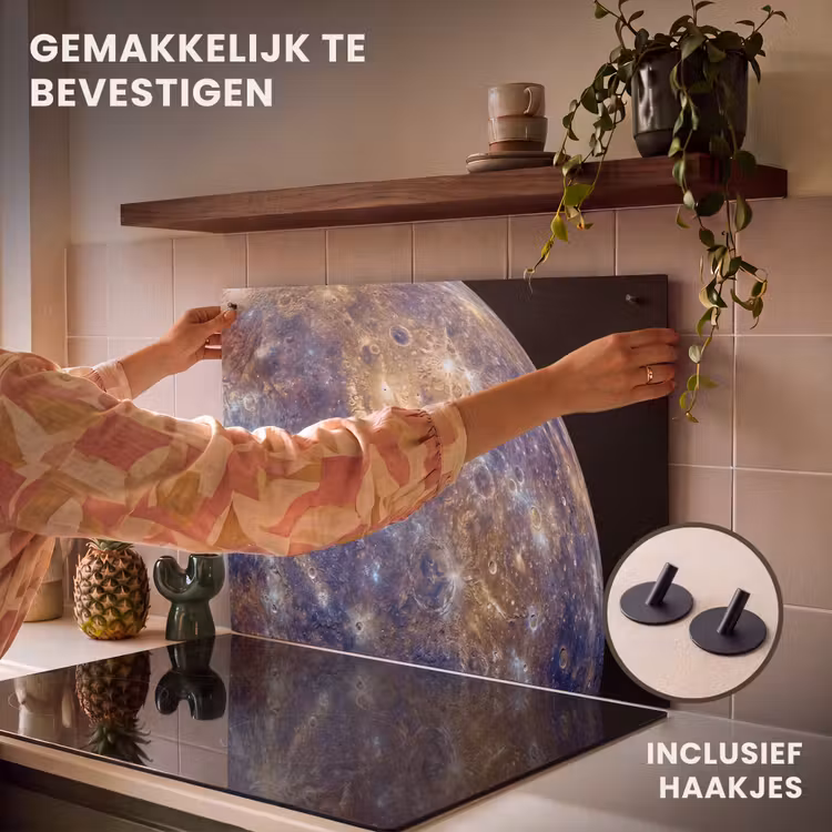 Inductiebeschermer & spatscherm (2in1) - Planeet - Kraters - Ruimte - Planeet - Kraters - Ruimte Inductie beschemer met haakjes klein
