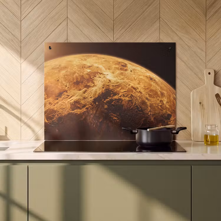 Inductiebeschermer & spatscherm (2in1) - Planeet - Ruimte - Oranje - Planeet - Ruimte - Oranje Inductie beschemer met haakjes klein