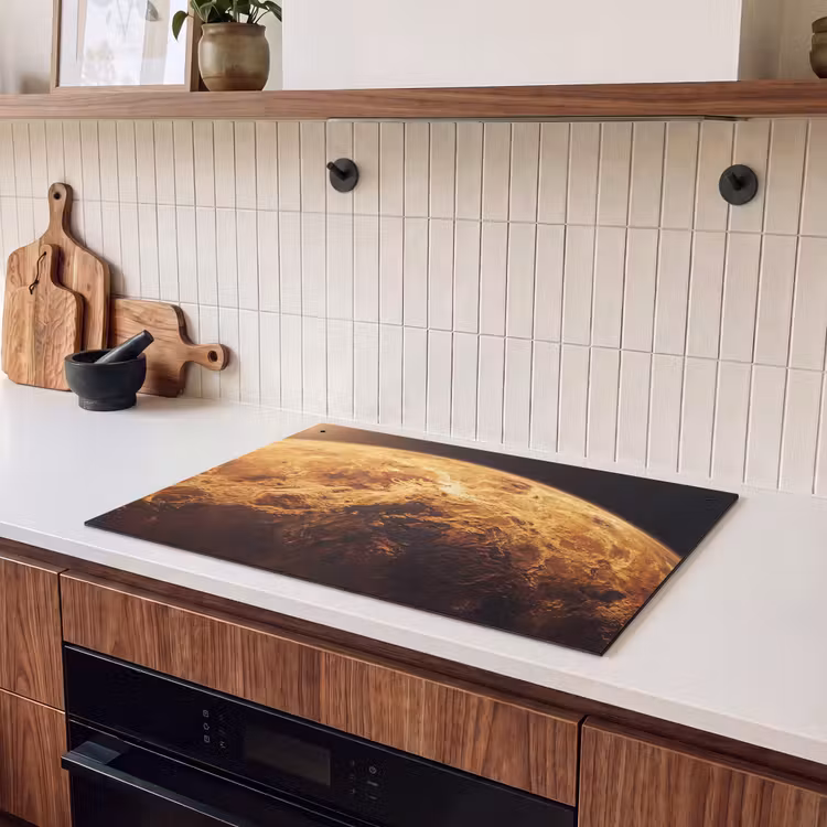 Inductiebeschermer & spatscherm (2in1) - Planeet - Ruimte - Oranje - Planeet - Ruimte - Oranje Inductie beschemer met haakjes klein