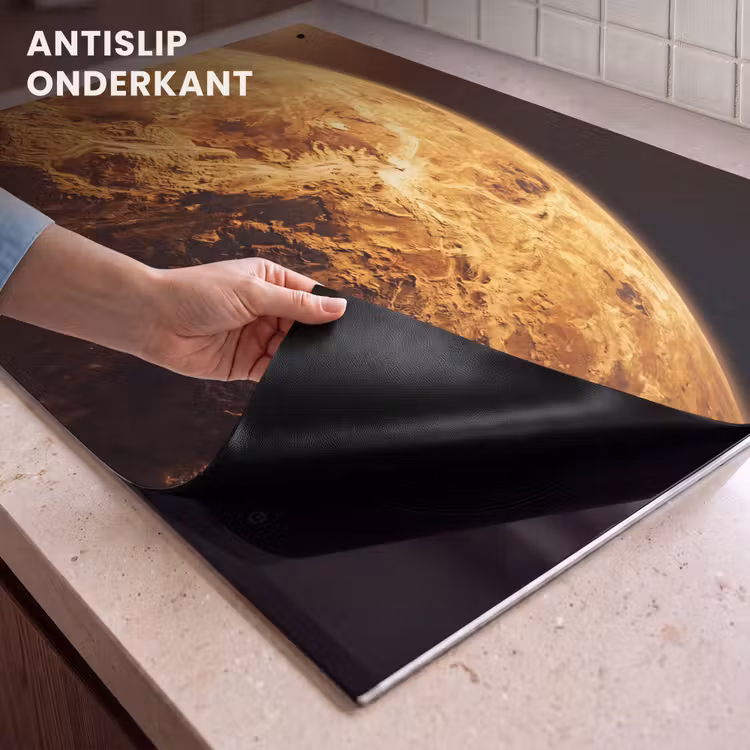 Inductiebeschermer & spatscherm (2in1) - Planeet - Ruimte - Oranje - Planeet - Ruimte - Oranje Inductie beschemer met haakjes klein