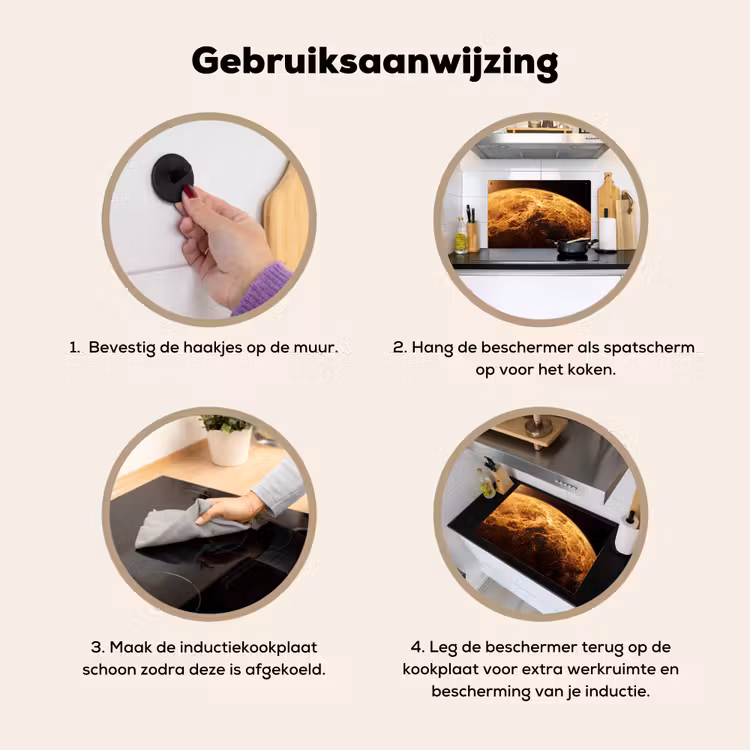 Inductiebeschermer & spatscherm (2in1) - Planeet - Ruimte - Oranje - Planeet - Ruimte - Oranje Inductie beschemer met haakjes klein