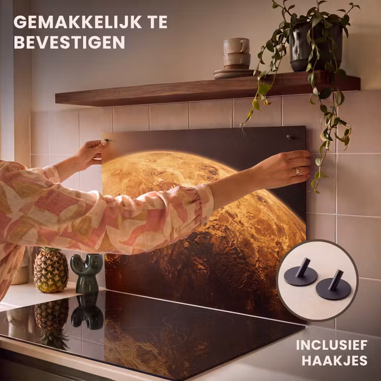 Inductiebeschermer & spatscherm (2in1) - Planeet - Ruimte - Oranje - Planeet - Ruimte - Oranje Inductie beschemer met haakjes klein