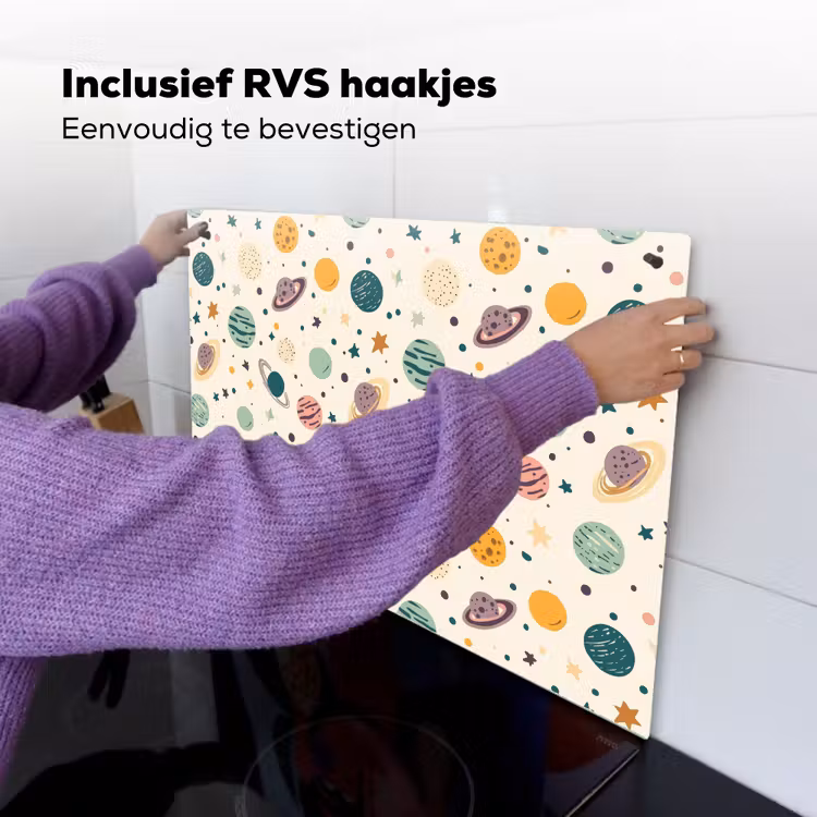 Planeten - Retro - Kleurrijk Inductie beschemer met haakjes klein 777 -ky-ophangen-nl