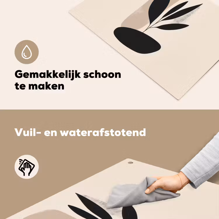 Plant - Beige - Japandi Inductie beschemer met haakjes klein -ky-schoon-nl