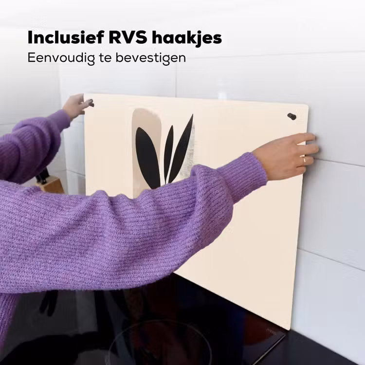 Plant - Beige - Japandi Inductie beschemer met haakjes klein -ky-ophangen-nl