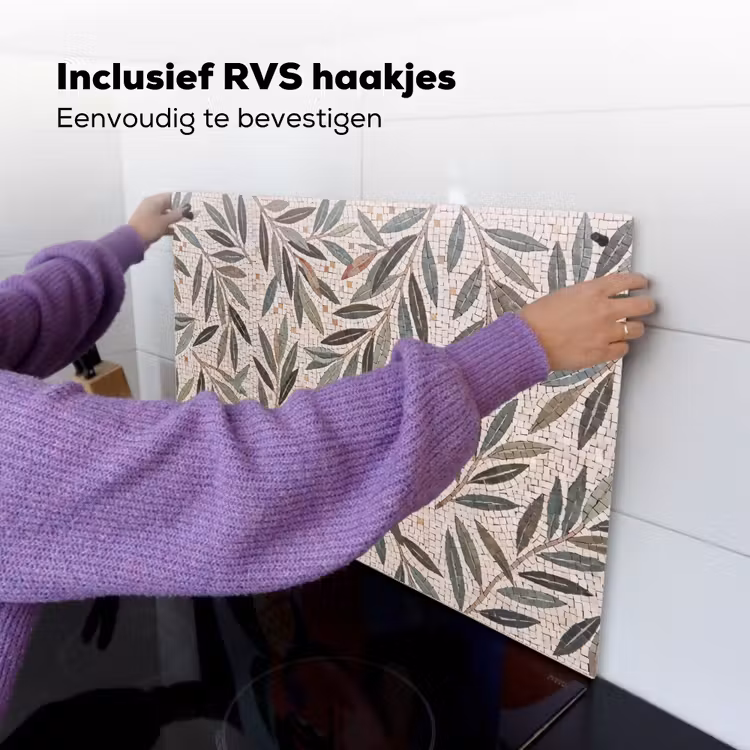 Plant - Blad - Mozaïek - Groen Inductie beschemer met haakjes klein -ky-ophangen-nl