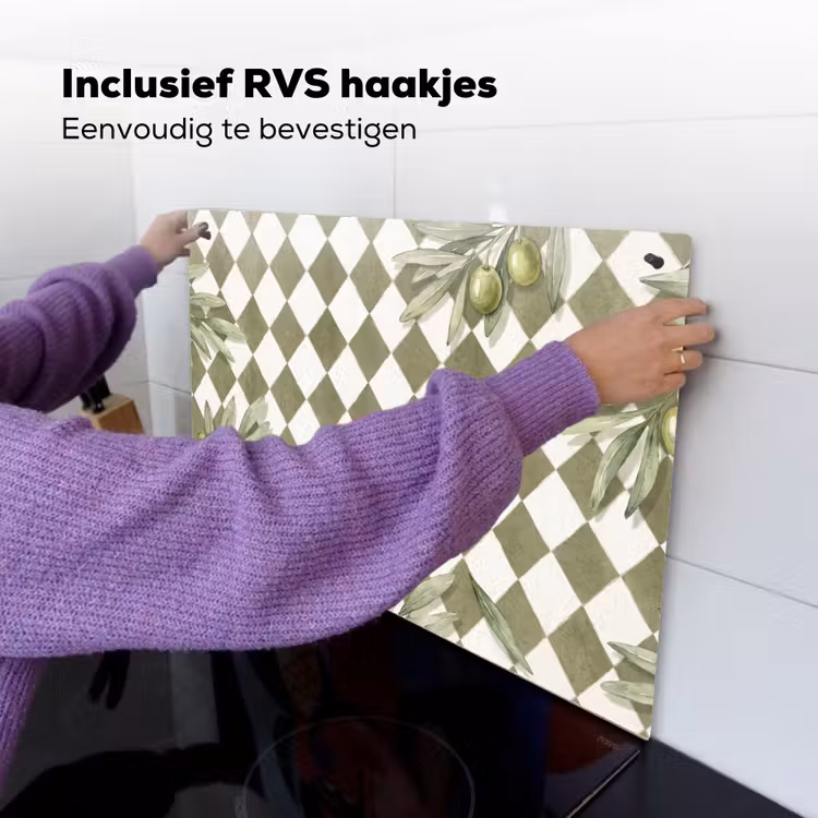 Plant - Olijftakken - Waterverf - Mediterraan - Groen Inductie beschemer met haakjes klein -ky-ophangen-nl