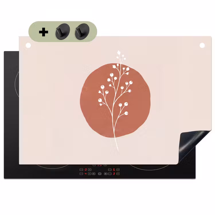 Plant - Tak - Abstract - Modern - Wit Inductie beschemer met haakjes klein -3d