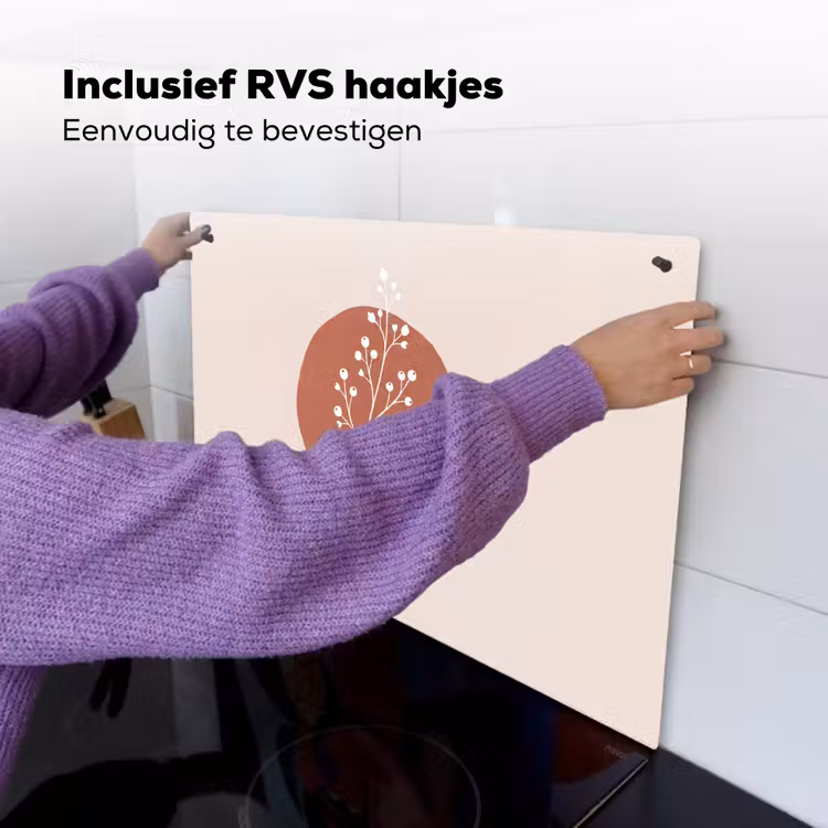 Plant - Tak - Abstract - Modern - Wit Inductie beschemer met haakjes klein -ky-ophangen-nl