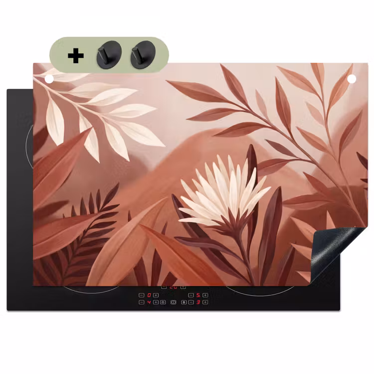 Planten - Bladeren - Botanisch - Modern - Bruin Inductie beschemer met haakjes klein -3d
