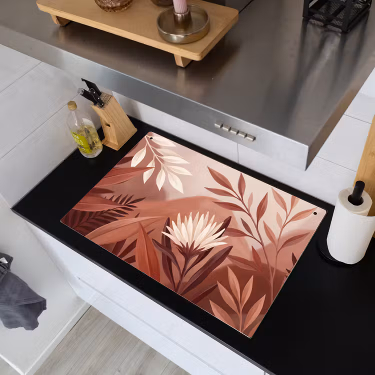 Planten - Bladeren - Botanisch - Modern - Bruin Inductie beschemer met haakjes klein -sfeer1