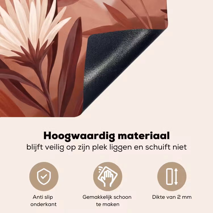 Planten - Bladeren - Botanisch - Modern - Bruin Inductie beschemer met haakjes klein -ky-onderkant-nl
