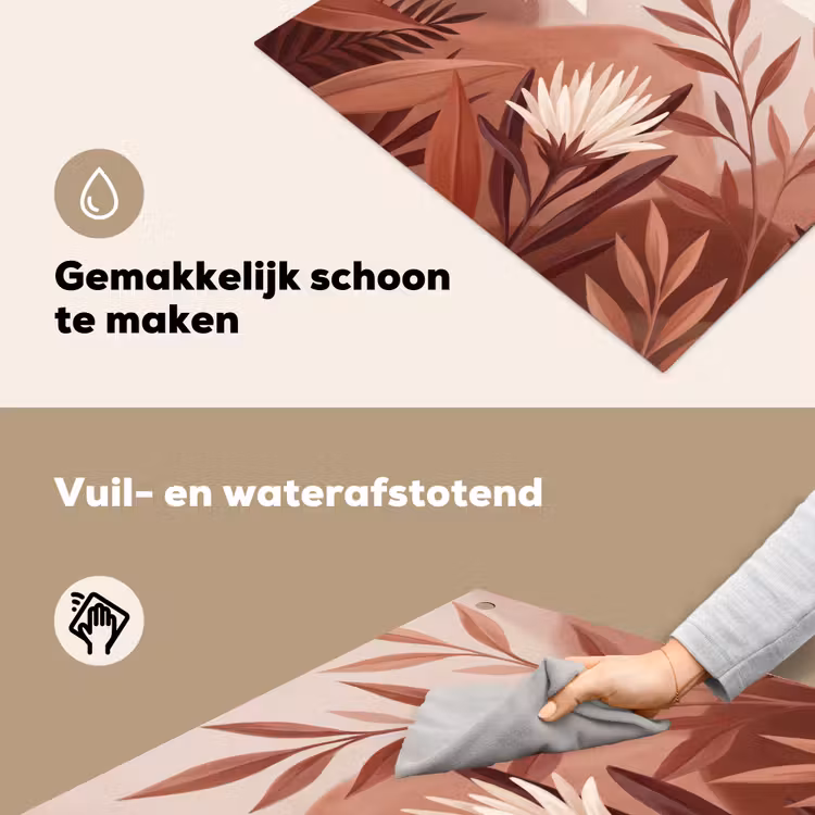 Planten - Bladeren - Botanisch - Modern - Bruin Inductie beschemer met haakjes klein -ky-schoon-nl