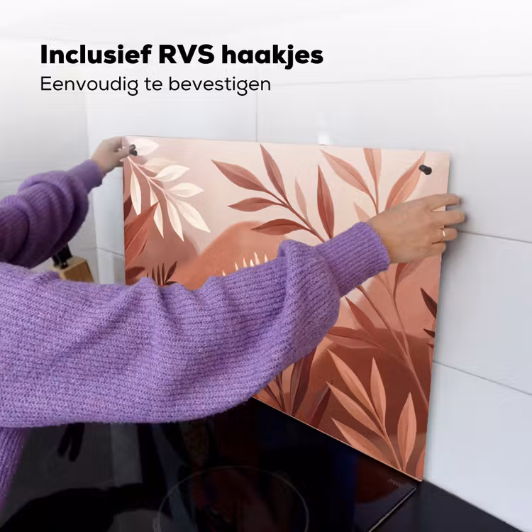 Planten - Bladeren - Botanisch - Modern - Bruin Inductie beschemer met haakjes klein -ky-ophangen-nl