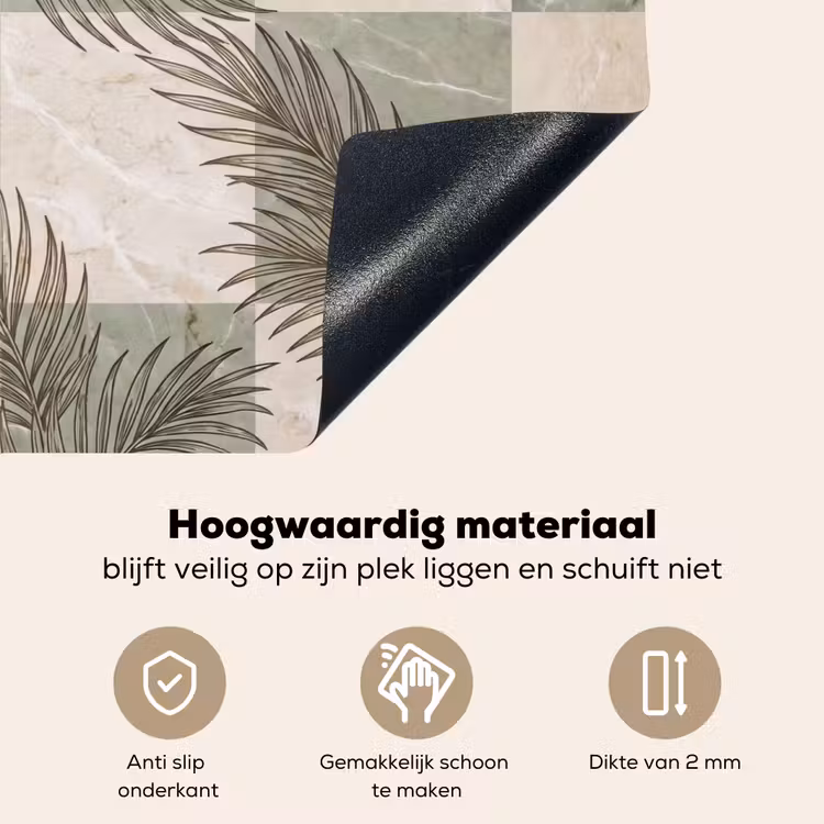 Planten - Bladeren - Marmer - Modern - Groen Inductie beschemer met haakjes klein -ky-onderkant-nl