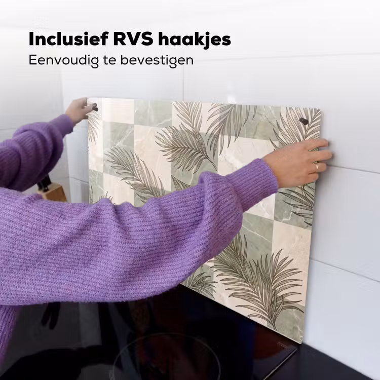 Planten - Bladeren - Marmer - Modern - Groen Inductie beschemer met haakjes klein -ky-ophangen-nl