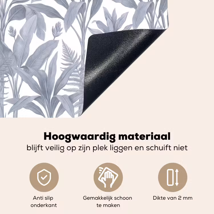 Planten - Bladeren - Natuur - Grijs Inductie beschemer met haakjes klein -ky-onderkant-nl