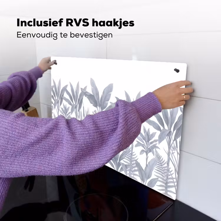Planten - Bladeren - Natuur - Grijs Inductie beschemer met haakjes klein -ky-ophangen-nl