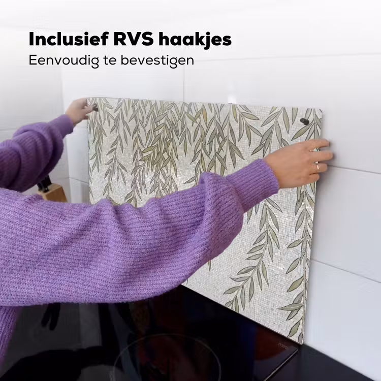 Planten - Mozaïek - Patroon - Groen - Blauw Inductie beschemer met haakjes klein -ky-ophangen-nl