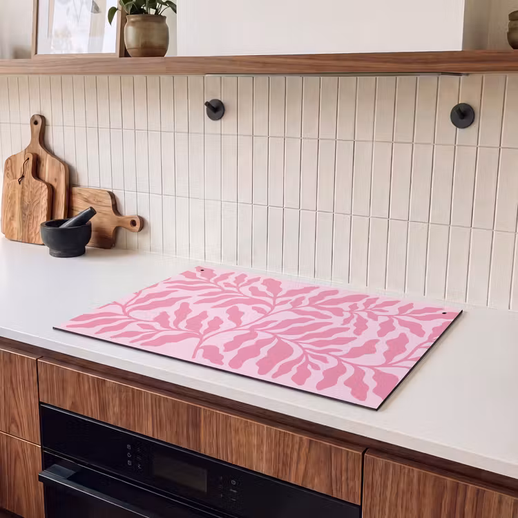 Planten - Organisch - Abstract - Modern - Roze Inductie beschemer met haakjes klein -sfeer1