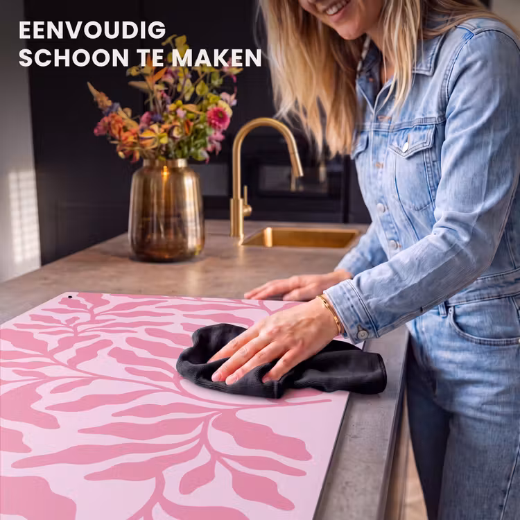 Planten - Organisch - Abstract - Modern - Roze Inductie beschemer met haakjes klein -ky-schoon-nl