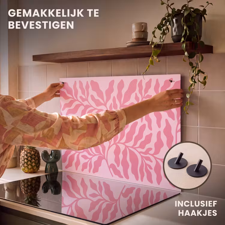 Planten - Organisch - Abstract - Modern - Roze Inductie beschemer met haakjes klein -ky-ophangen-nl