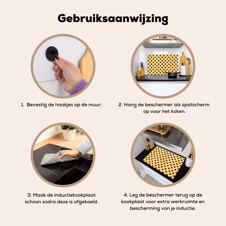 Polka Dot - Stippen - Retro - Geel - Bruin Inductie beschemer met haakjes klein 777 -ky-gebruik-nl