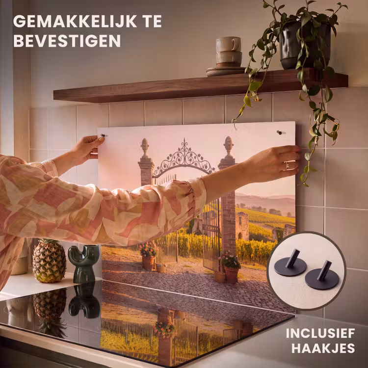 Poort - Landschap - Platteland - Zonlicht - Warm Inductie beschemer met haakjes klein -ky-ophangen-nl
