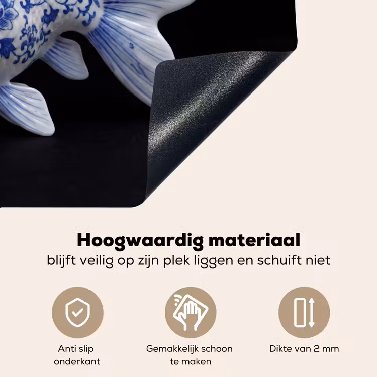 Porselein - Goudvis - Delfts - Blauw Inductie beschemer met haakjes klein -ky-onderkant-nl