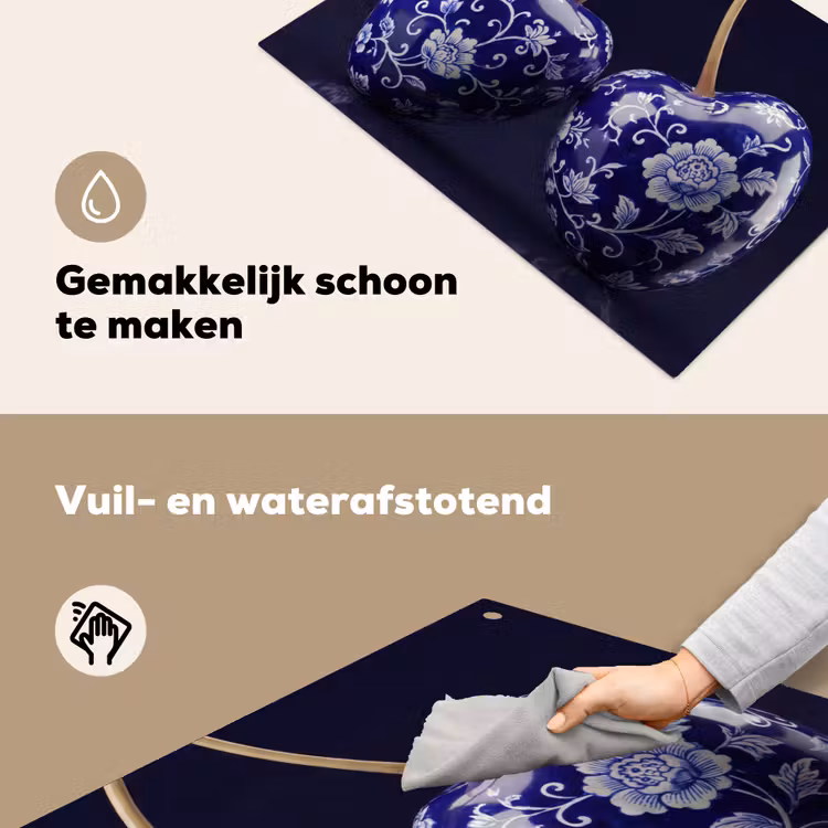 Porselein- Kersen - Delfts - Blauw Inductie beschemer met haakjes klein -ky-schoon-nl
