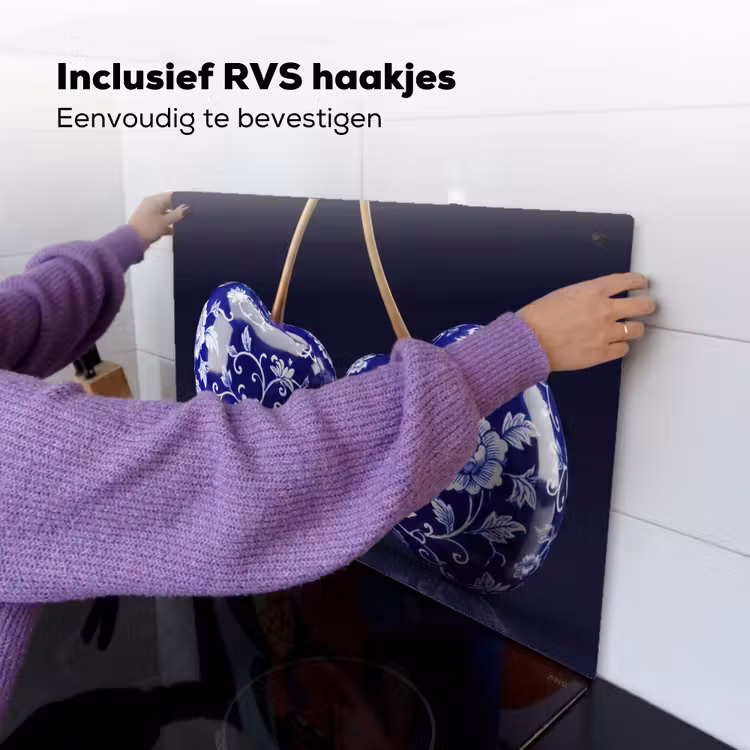 Porselein- Kersen - Delfts - Blauw Inductie beschemer met haakjes klein -ky-ophangen-nl