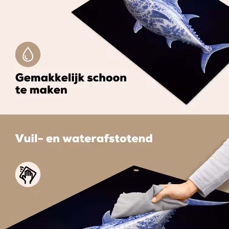 Porselein - Tonijn - Delfts - Blauw Inductie beschemer met haakjes klein -ky-schoon-nl