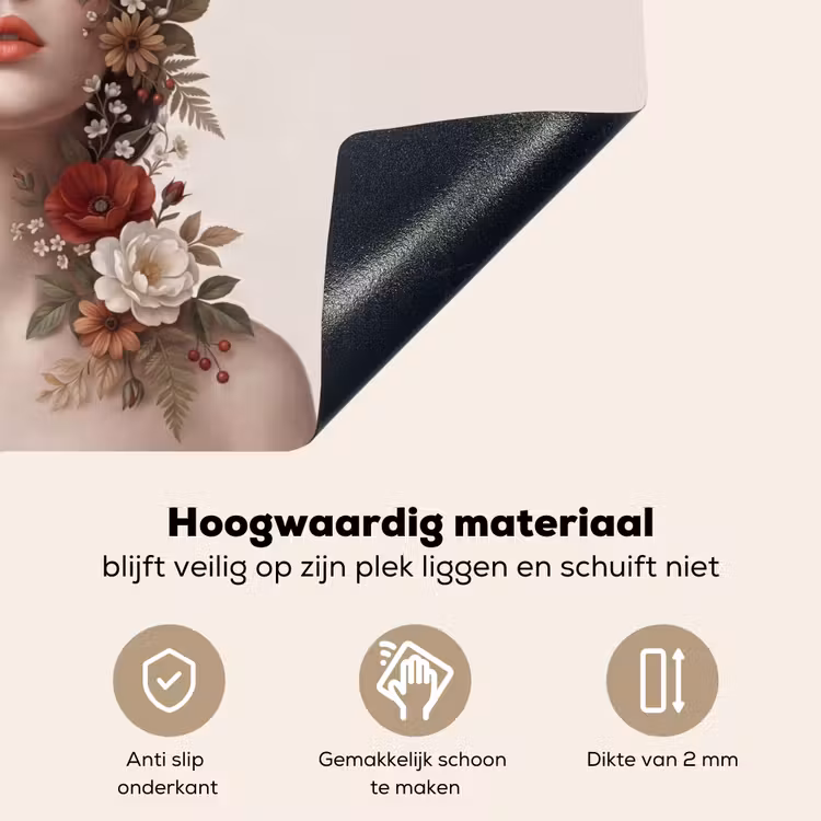 Portret - Bloemen - Cremé Inductie beschemer met haakjes klein -ky-onderkant-nl