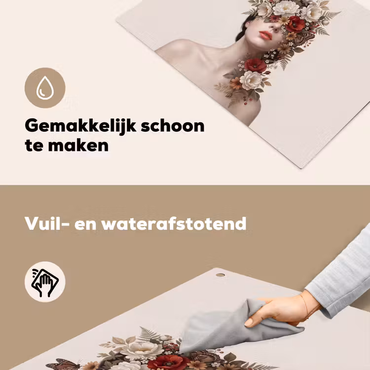 Portret - Bloemen - Cremé Inductie beschemer met haakjes klein -ky-schoon-nl