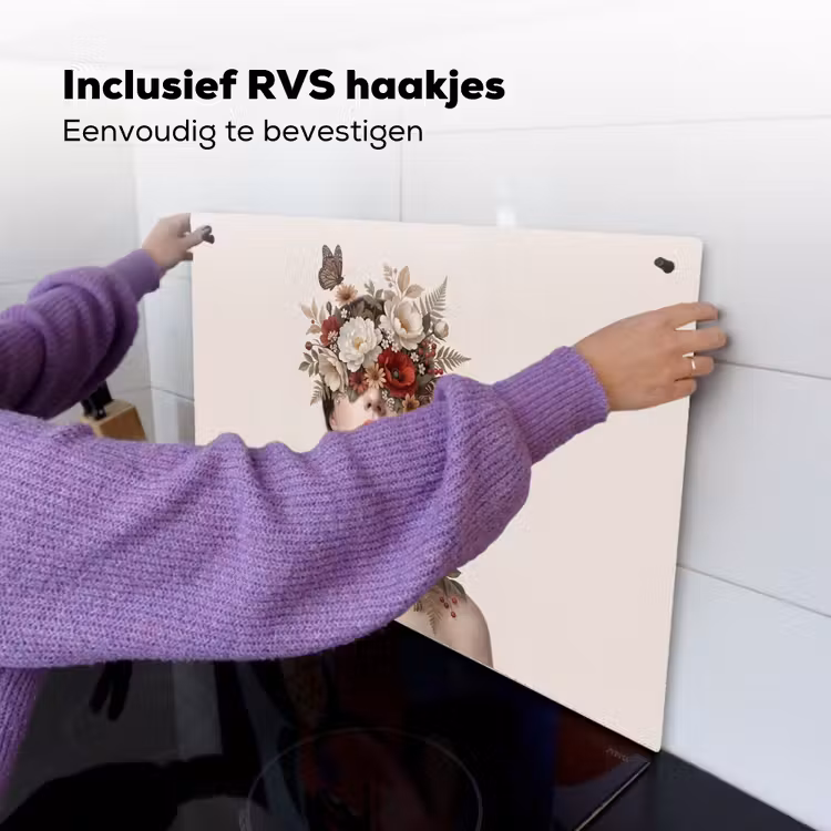 Portret - Bloemen - Cremé Inductie beschemer met haakjes klein -ky-ophangen-nl