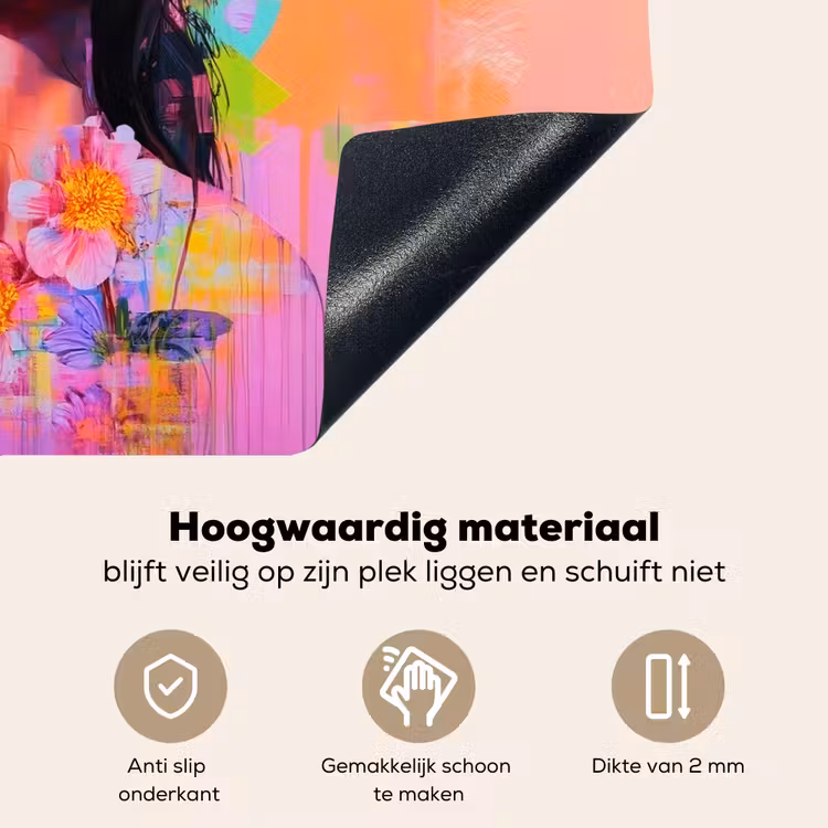 Portret - Bloemenkroon - Vrouw Inductie beschemer met haakjes klein -ky-onderkant-nl