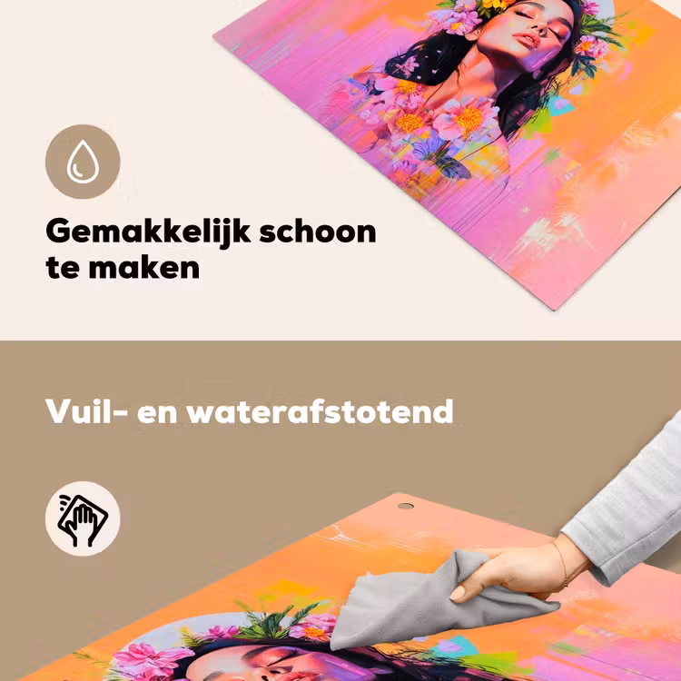 Portret - Bloemenkroon - Vrouw Inductie beschemer met haakjes klein -ky-schoon-nl