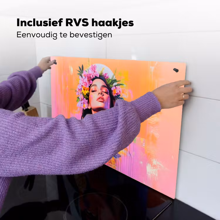 Portret - Bloemenkroon - Vrouw Inductie beschemer met haakjes klein -ky-ophangen-nl