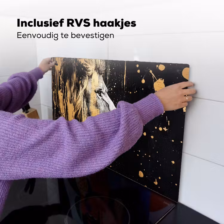 Portret - Leeuw - Abstract - Goud Inductie beschemer met haakjes klein -ky-ophangen-nl