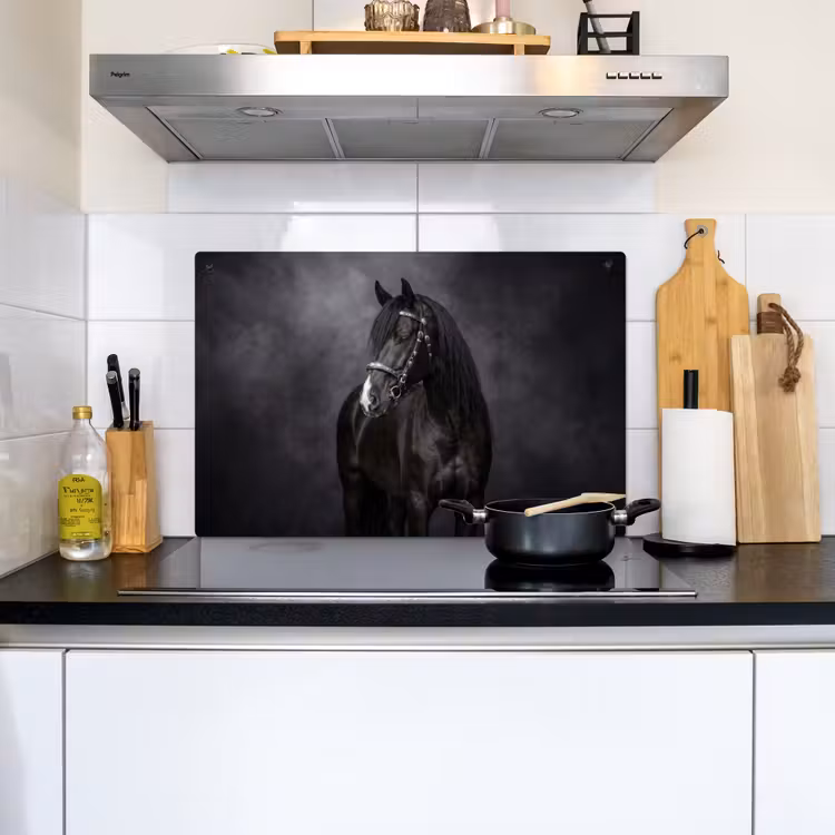 Portret - Paard - Zwart Inductie beschemer met haakjes klein -sfeer2